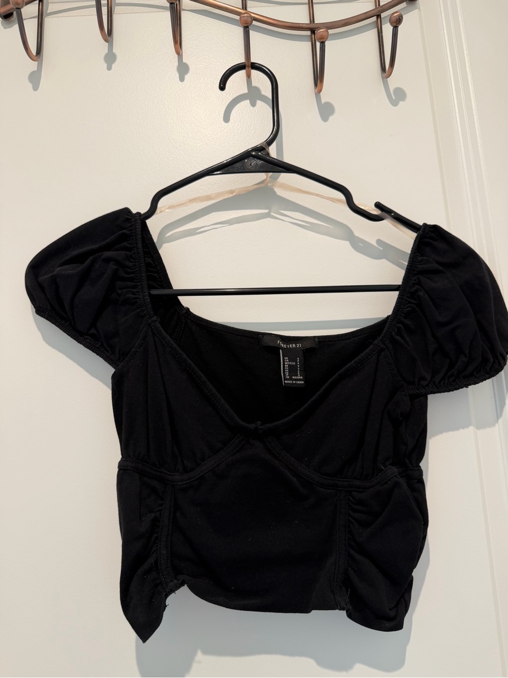 Forever 21 Black Puff Sleeve Crop Top